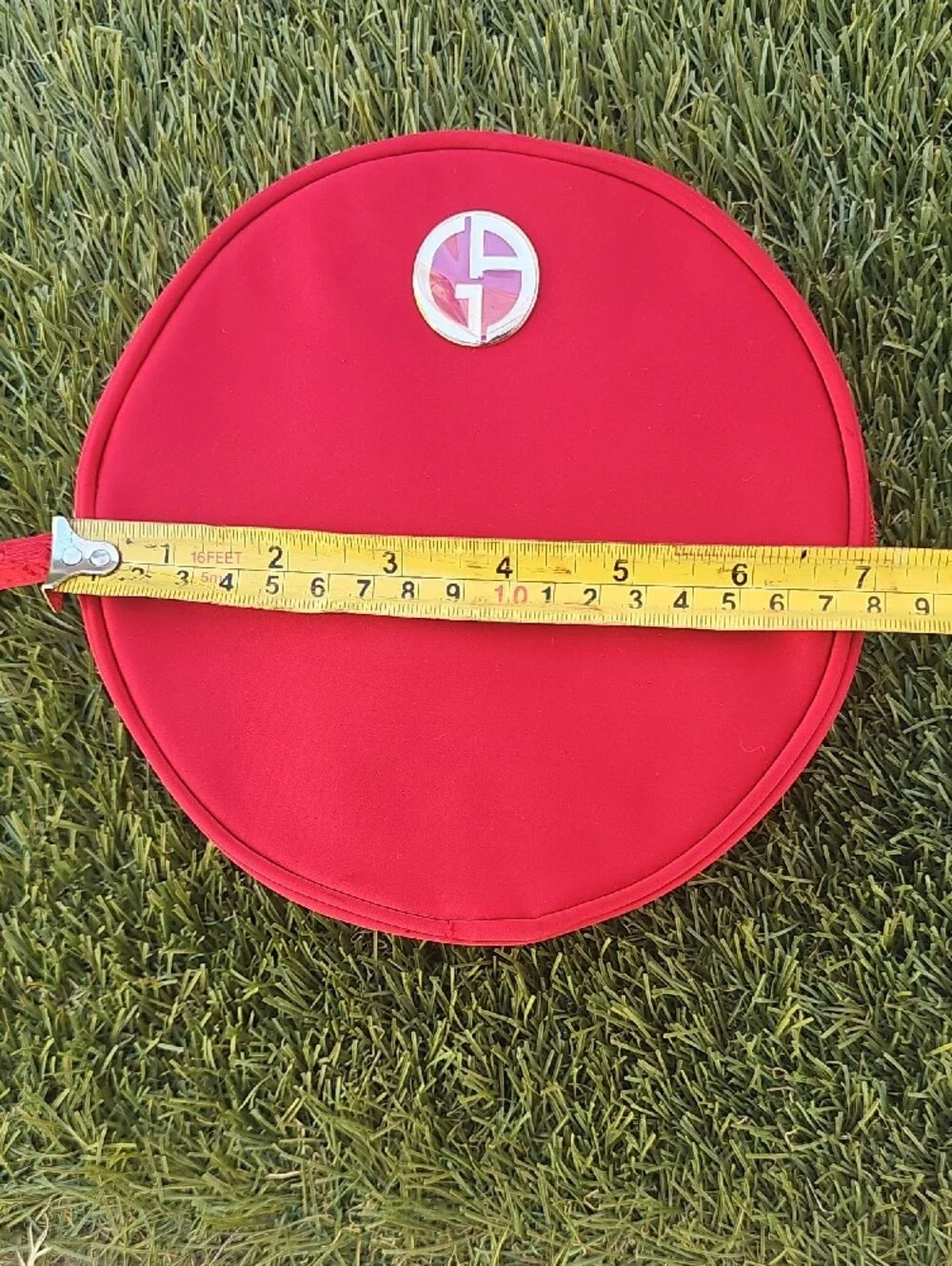 Giorgio Armani Red Round Wristlet Clutch with Gold Logo